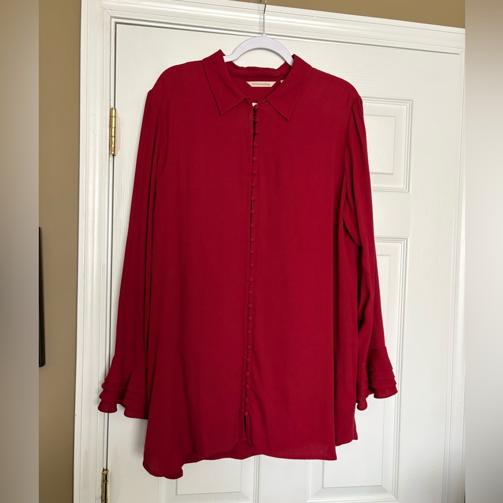 Women's Soft Surroundings Red Button-Up Tunic Blouse